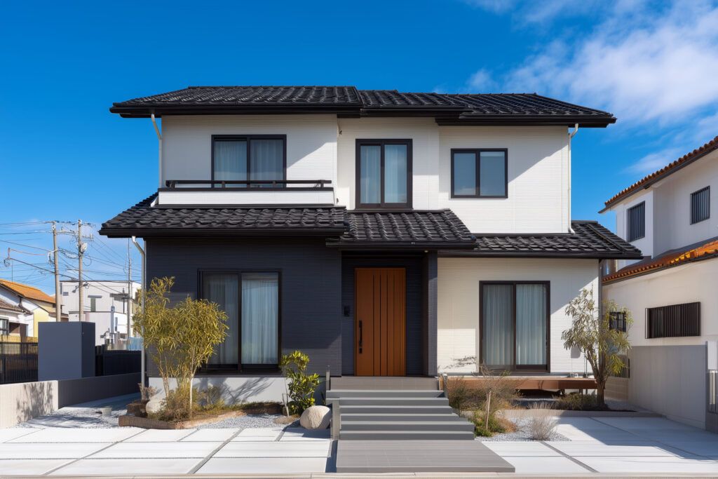 瓦屋根の二世帯の住まいの外観